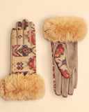 Bernadette Patterned Faux Suede Gloves in Stone