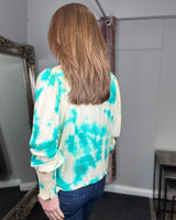 Tilly Tie Dye Frill Neck Top in Turquoise (8-16)