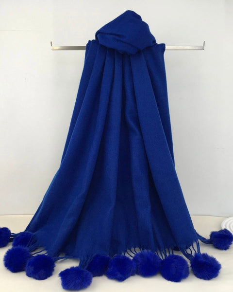 Leila Pom Pom Scarf in Royal Blue