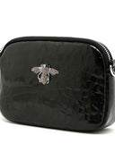 Bee Detail Leather Crossbody Bag in Black