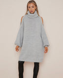 Pippa Pearl Cold Shoulder Roll Neck Jumper in Grey (Size 10-18)