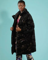 Pre order- Sophia Sequin Puffer Coat in Black(10-18)