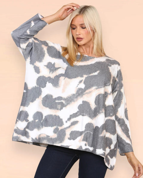 Laura Animal Print Jumper in Grey (Size 10-20)