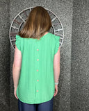 Freya Frill Sleeve Top in Green (10-20)