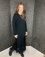 Holly Long Mesh Panel Dress in Black (Size 8-16)