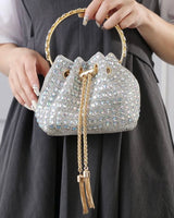 Diamante Drawstring Hand Bag in Silver