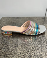 Miranda Multicoloured Slip on Sandals in Silver
