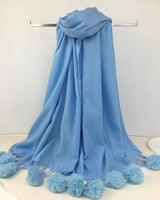 Leila Pom Pom Scarf in Baby Blue