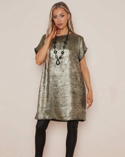 Maria Metallic Tunic with Necklace in Gold (Size 8-18)