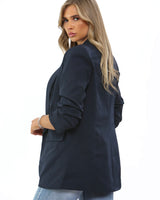 Rachel Rouched Sleeve Blazer Jacket in Navy (10-22)