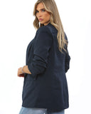 Rachel Rouched Sleeve Blazer Jacket in Navy (10-22)