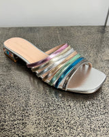 Miranda Multicoloured Slip on Sandals in Silver