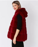 Pre order - Lily Faux Fur Hooded Swing Gilet in Dark Red (10-18)