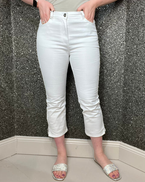 Cropped Stretch Jeans in White Size 8