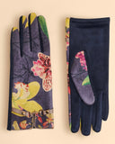 Kylie Floral Faux Suede Gloves in Navy