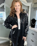 Sherri Oversized Sequin Shirt in Black (10-20)