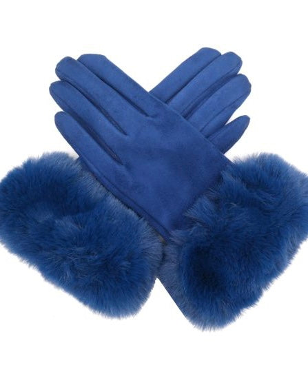Felix Faux Suede Gloves with Faux Fur in Navy