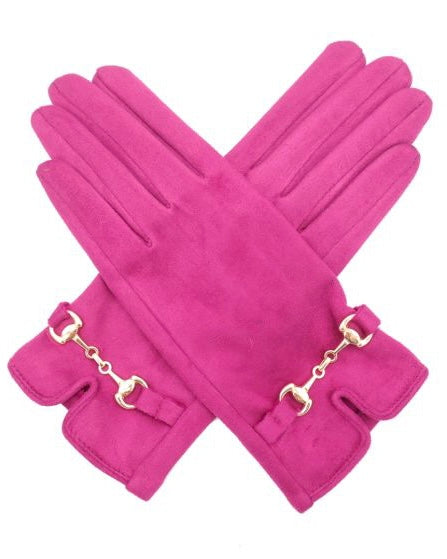 Bertie Buckle Detail Faux Suede Gloves in Pink
