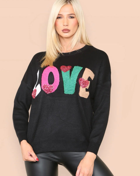 Livvy LOVE Jumper in Black (8-16)