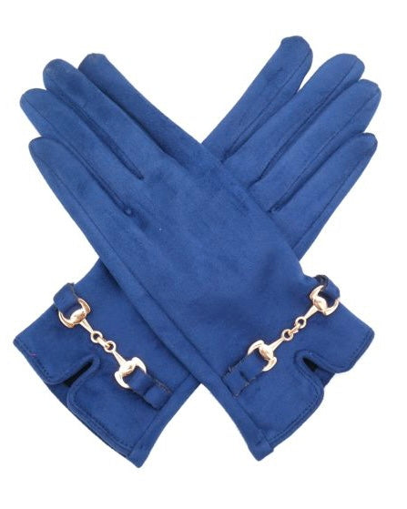 Bertie Buckle Detail Faux Suede Gloves in Navy