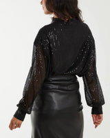 Georgia Sequin Top in Black (Sizes 8-20)
