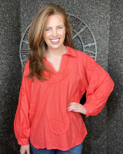 Polly Paisley Shirt Top in Coral (10-18)