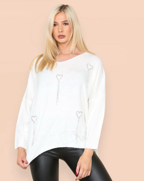 Hillary Heart Tassel Jumper in White (Size 10-18)