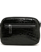Bee Detail Leather Crossbody Bag in Black