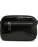 Bee Detail Leather Crossbody Bag in Black