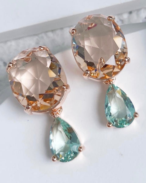 Oval & Teardrop Earrings in Peach & Aqua