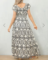 Lydia Patterned Maxi Dress in Beige/Black (8-18)