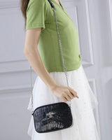 Bee Detail Leather Crossbody Bag in Black