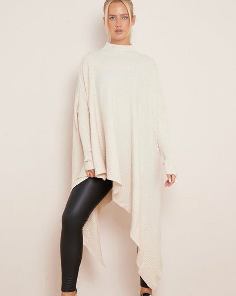 Ashley Asymmetric Ribbed Jumper in Beige (10-24)