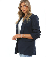 Rachel Rouched Sleeve Blazer Jacket in Navy (10-22)