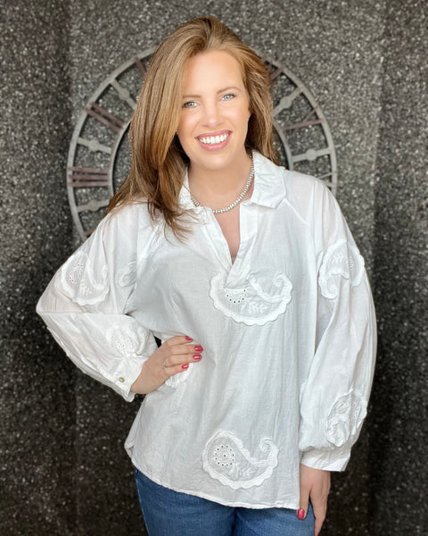 Polly Paisley Shirt Top in White (10-18)