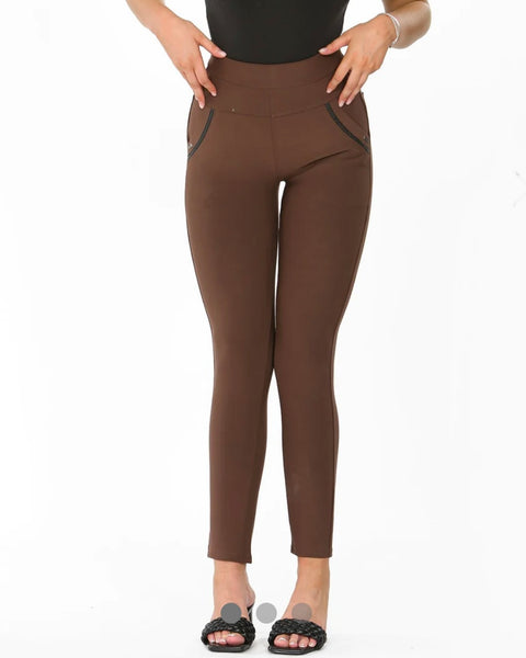 Molly Stretchy Scuba Leggings in Brown (Sizes 10-18)