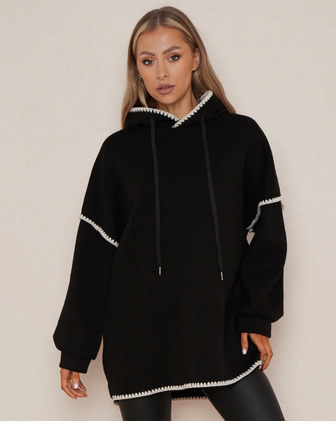 Beanie Blacket Stitch Hoodie Jumper in Black (Size 10-18)