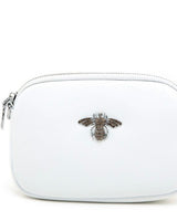 Bee Detail Leather Crossbody Bag in White