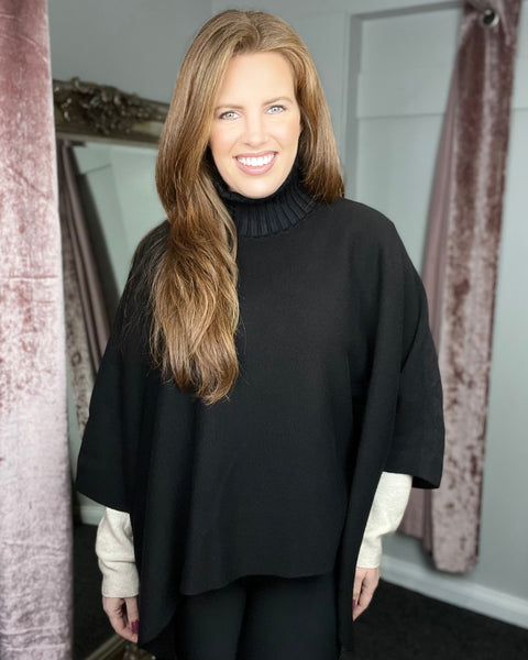 Bali Button Poncho Jumper in Black (10-24)