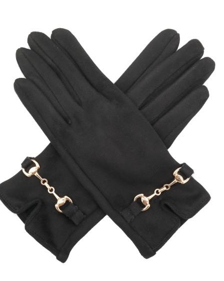 Bertie Buckle Detail Faux Suede Gloves in Black