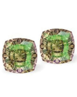 Luminous Green Mystic Square Crystal Sterling Silver Stud Earrings