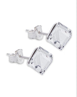 Clear Cube Crystal Sterling Silver Stud Earrings