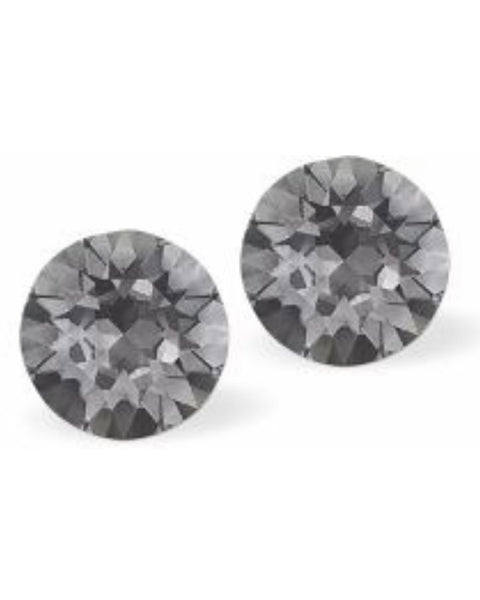 Grey Silver Crystal Sterling Silver Stud Earrings