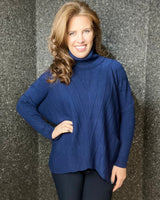 Diana Diagonal Stripe Roll Neck Jumper in Navy (Size 10-20)
