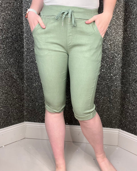 Khaki Magic Stretchy 3/4 Long Shorts/Capri Trousers