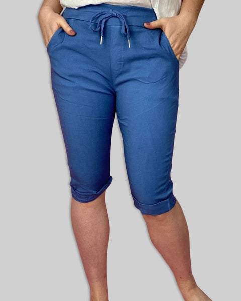 Denim Blue Magic Stretchy 3/4 Long Shorts/Capri Trousers