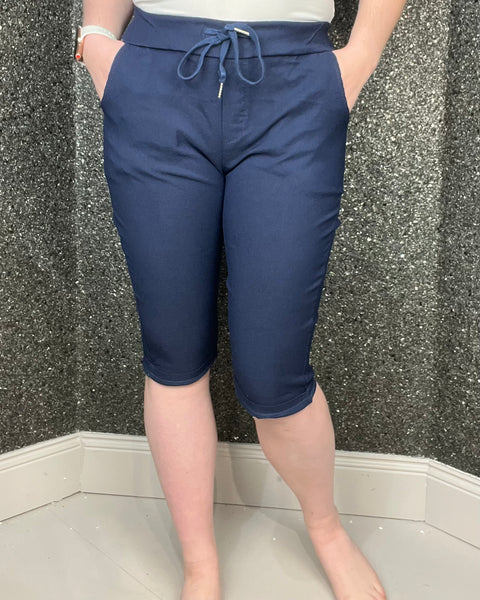 Navy Magic Stretchy 3/4 Long Shorts/Capri Trousers