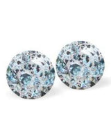 Aquamarine Patina Crystal Sterling Silver Stud Earrings