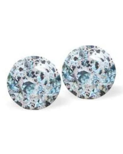 Aquamarine Patina Crystal Sterling Silver Stud Earrings