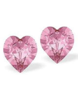 Rose Pink Heart Crystal Sterling Silver Stud Earrings